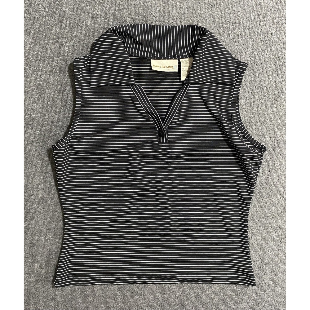 KATHY IRELAND Women's Sleeveless Striped collared shirt Size M